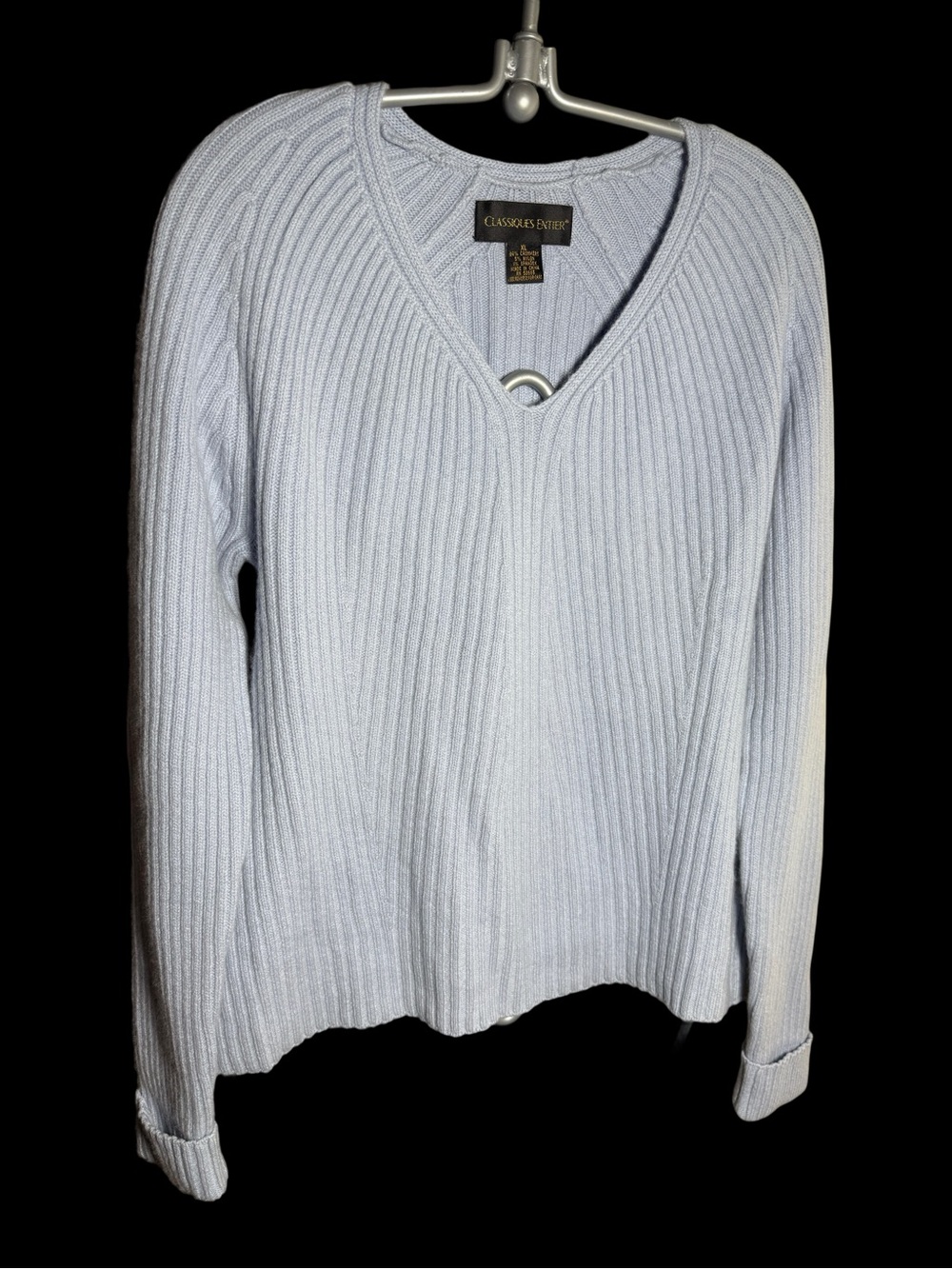 Classiques Entier Cashmere Powder Blue Ribbed V-Neck Sweater